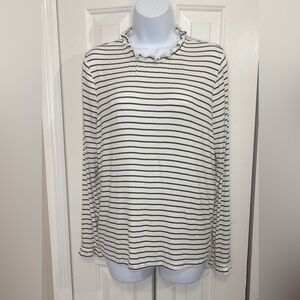 Striped Long Sleeve Ruffle Mock Neck Top Size L 💕
